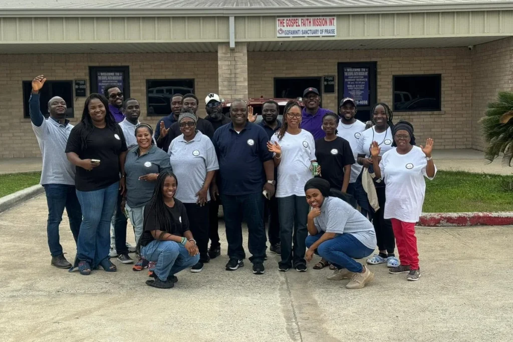 GOFAMINT Sanctuary of Praise outreach team in front of the church